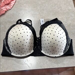 Polka Dot Lace Trim Bra - Black and White torrid size 42DDD